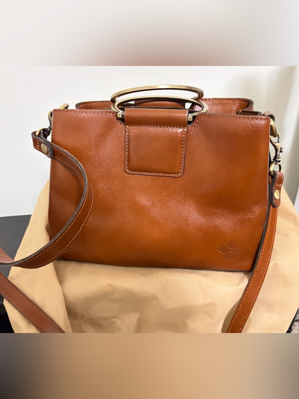 Patricia Nash Classic Tan Leather Top-Handle Satchel with Gold hardware